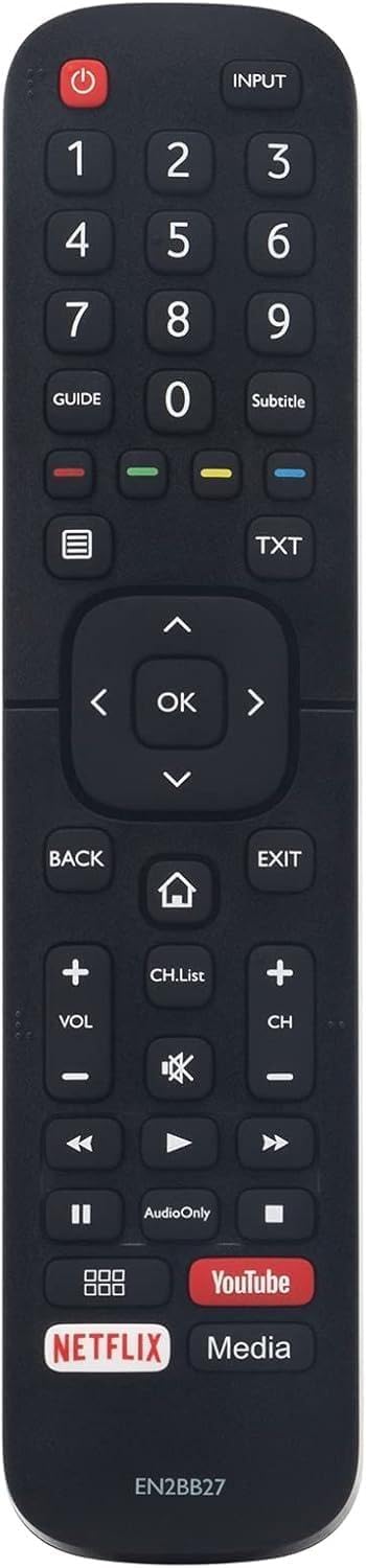 جهاز تحكم عن بعد بديل من BURAQ EN2BB27 لأجهزة تلفزيون LCD، متوافق مع الطرز H65AE6030، H55AE6030، H50AE6030، H32AE5500، H43AE5500، H32A5840، H43AE6030، H32B5600، H39AE5500، H40B5600 - يعمل بكامل طاقته