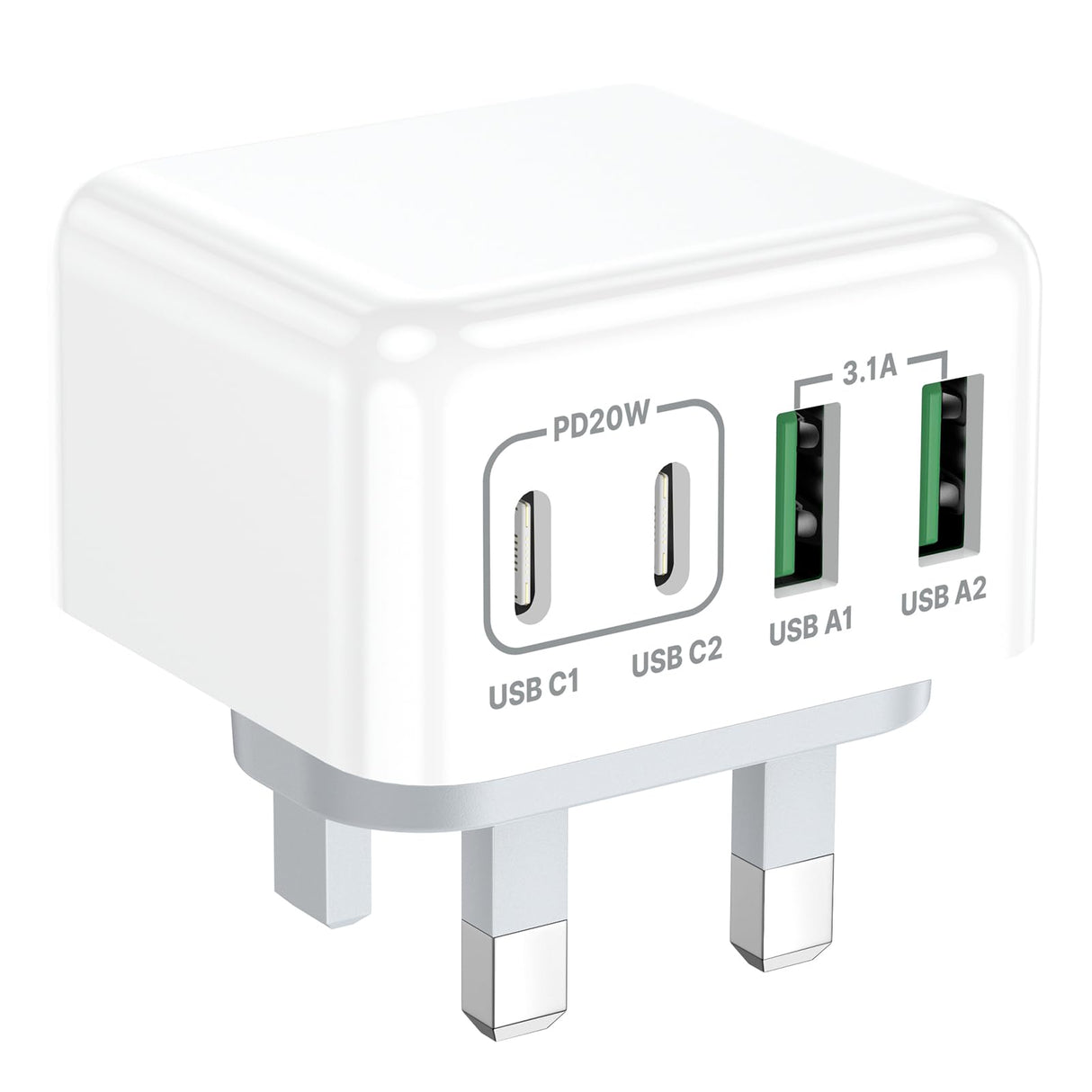 شاحن Aioneus USB C بأربعة منافذ 40 وات شاحن iPhone سريع بمقابس USB متعددة محول من النوع C مع شاحن حائط مزدوج USB-C وUSB-A لهاتف iPhone 16/16 Pro Max و15/14/13 وSamsung Galaxy S25 S24 وiPad