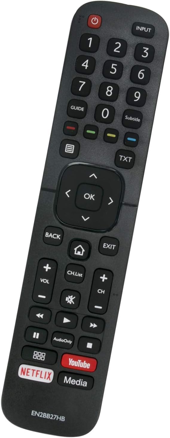 جهاز التحكم عن بعد BURAQ EN2BB27H B بديل لتلفزيون Hisense مع وسائط Youtube وNetflix وH32A5600 وH39AE5500 وH32A5600UK وH43A5600 وH65A6100 وH43AE6030 وH50A6100 وH55A6100 وH43A6100 وH43AE5500 وH39A5600UK