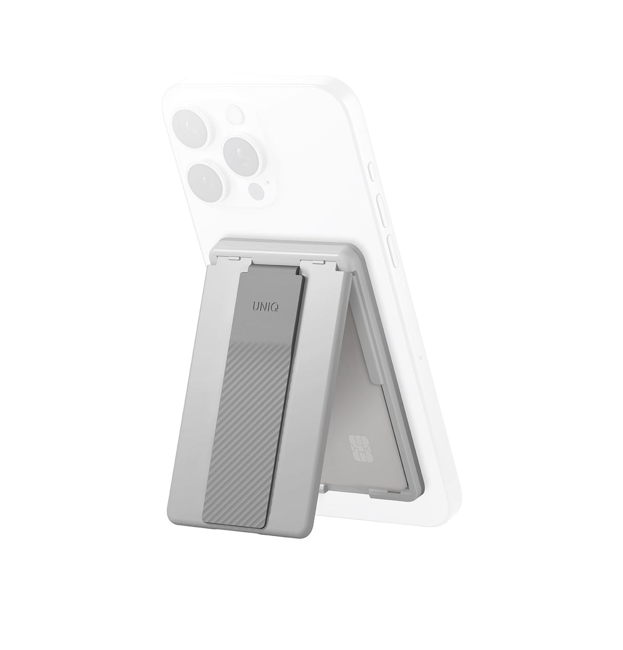 Uniq Heldro ID Magnetic Card Holder with Grip-Band and Stand, Chalk Grey
