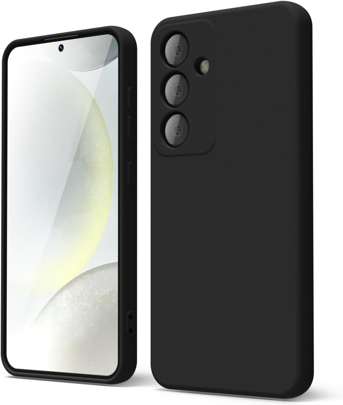 جراب AWH S24 Plus من السيليكون السائل - غطاء واقٍ من هلام المطاط الناعم الفاخر - تصميم أنيق رفيع من مادة TPU غير اللامعة - مع غطاء لعدسة الكاميرا - مصمم للنساء والرجال (أسود)