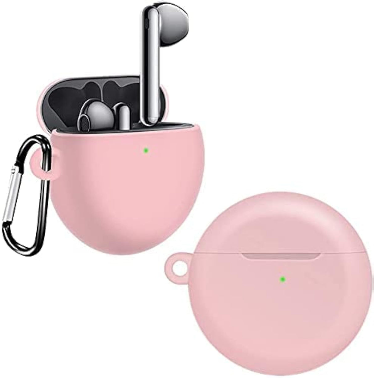 AWH Silicone Case Cover for Huawei FreeBuds 3 with Carabiner and Charging Port Accessibility anti shock, full protection, (Pink)