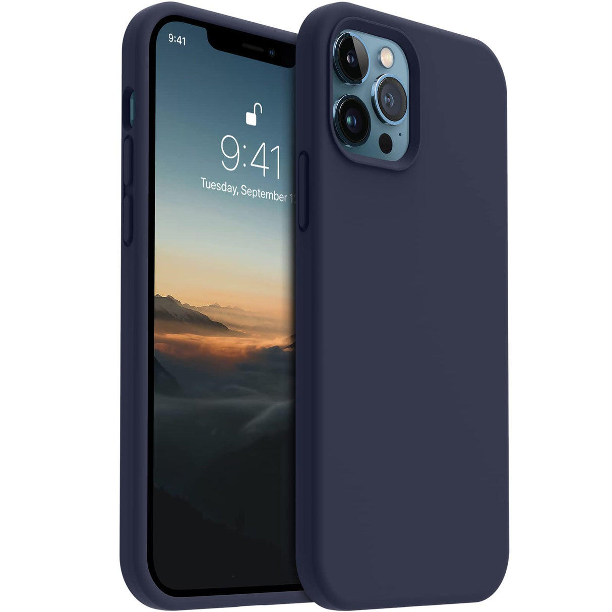 AOTESIER Shockproof Designed for iPhone 12 Pro Max Case,Liquid Silicone Phone Case with [Soft Anti-Scratch Microfiber Lining] Full-Body Drop Protection 6.7 inch Slim Thin Cover, Midnight Blue