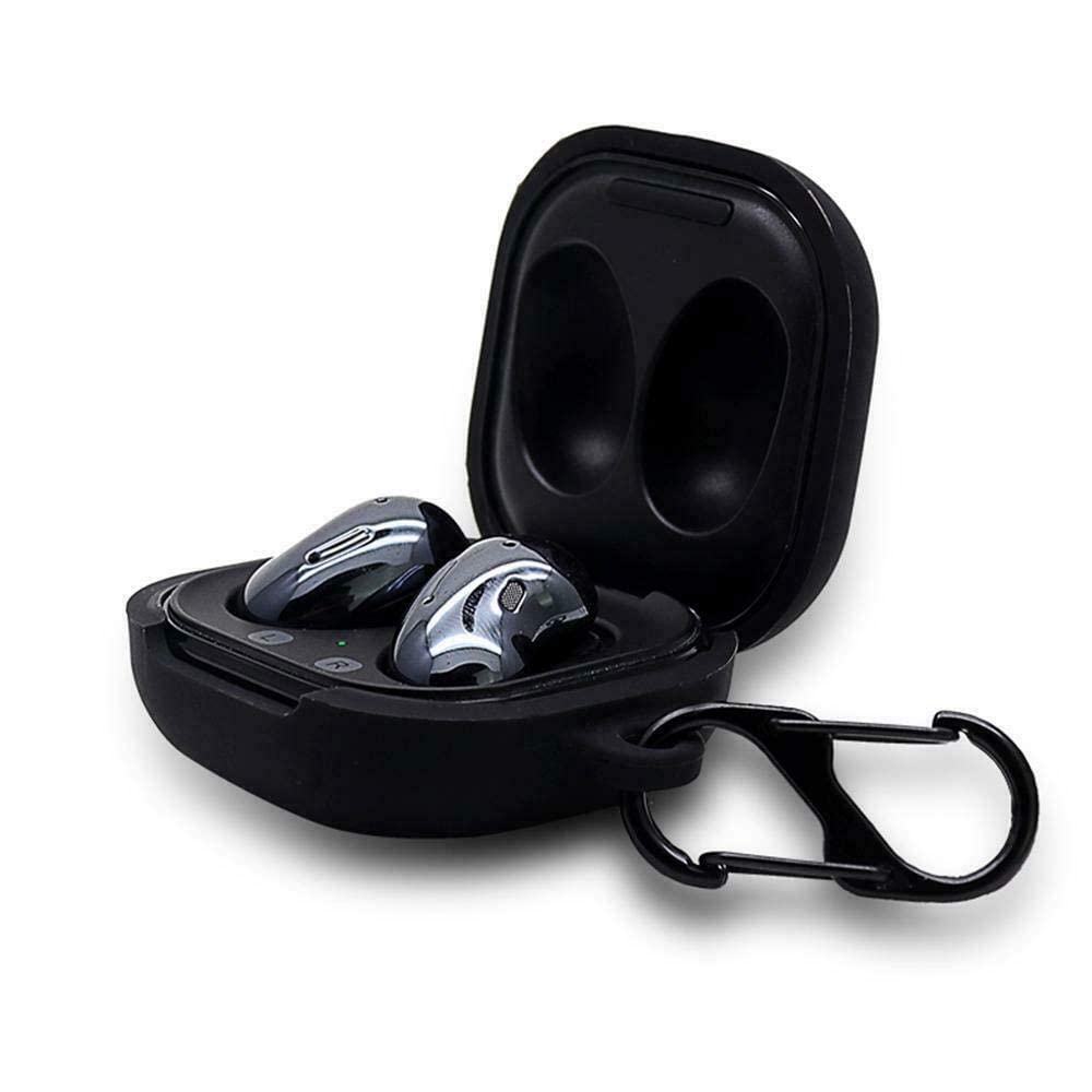 جراب AWH المصنوع من السيليكون والمُصمم خصيصًا لسماعات Galaxy Buds 2 (2021) / جراب Galaxy Buds Pro (2021) / جراب Galaxy Buds Live (2020) مع حلقة تثبيت، (أسود)