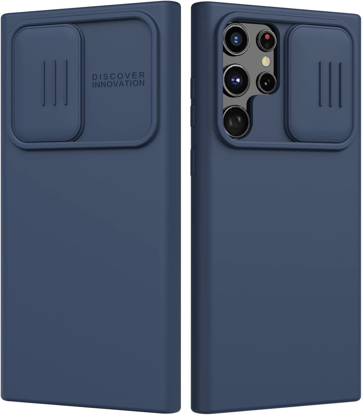 جراب AWH من السيليكون السائل لهاتف Samsung Galaxy S23 Ultra 5G، جراب CamShield من السيليكون السائل الحريري مع حماية منزلق لعدسة الكاميرا، غطاء واقٍ مقاوم للصدمات وصديق للبشرة، مقاس 6.8 بوصة (أزرق)