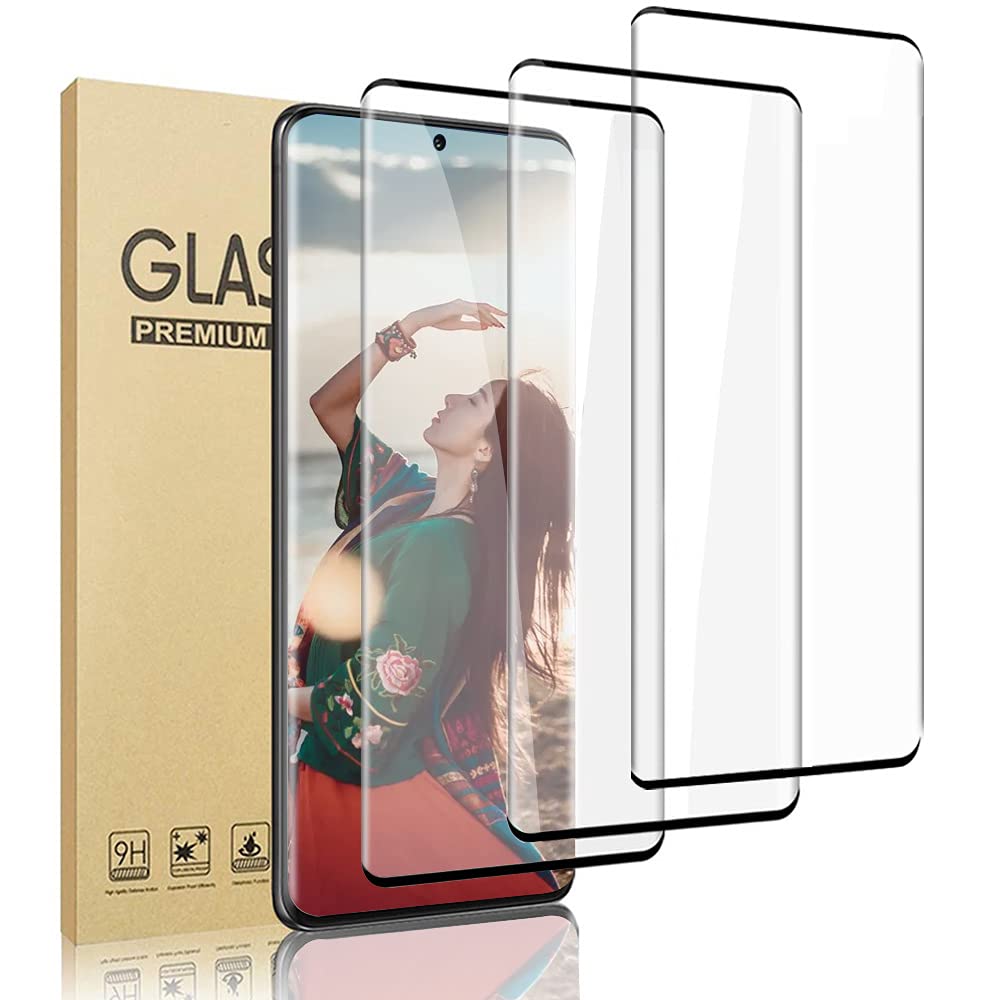 [عبوة من 3 قطع] واقي شاشة لهاتف Samsung Galaxy S21 Ultra، زجاج مقوى عالي الوضوح، يدعم بصمة الإصبع بالموجات فوق الصوتية، منحني ثلاثي الأبعاد، مقاوم للخدش، واقي شاشة 5G لهاتف Galaxy S21 Ultra (6.8 بوصة)