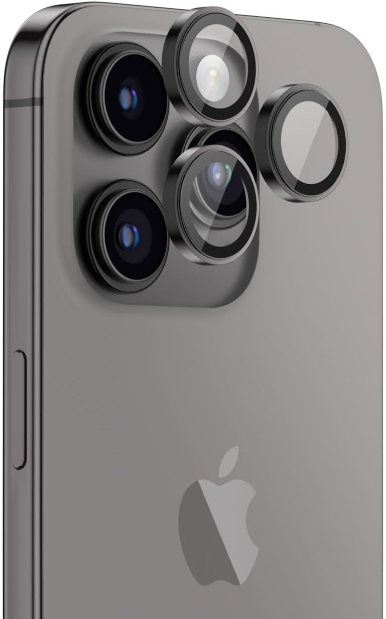 واقي عدسة كاميرا AWH لهاتف iPhone 15 Pro وiPhone 15 Pro MAX مصنوع من زجاج كريستالي فائق القوة لحماية عدسة AR (رمادي)