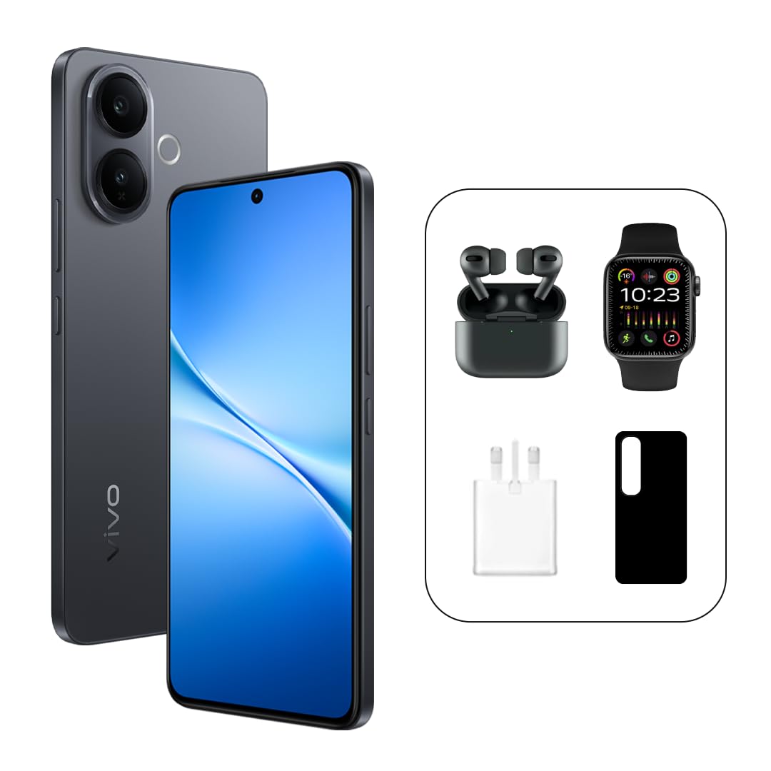 فيفو V60 لايت 5G (أسود، 12 جيجابايت + 512 جيجابايت) شاشة AMOLED بتردد 120 هرتز | كاميرا أمامية 32 ميجابكسل | 6500 مللي أمبير | IP65 | ساعة ذكية | سماعات أذن برو، ضمان 24 شهرًا، استبدال الشاشة لمدة 455 يومًا - إصدار الشرق الأوسط (حصريًا من أمازون)