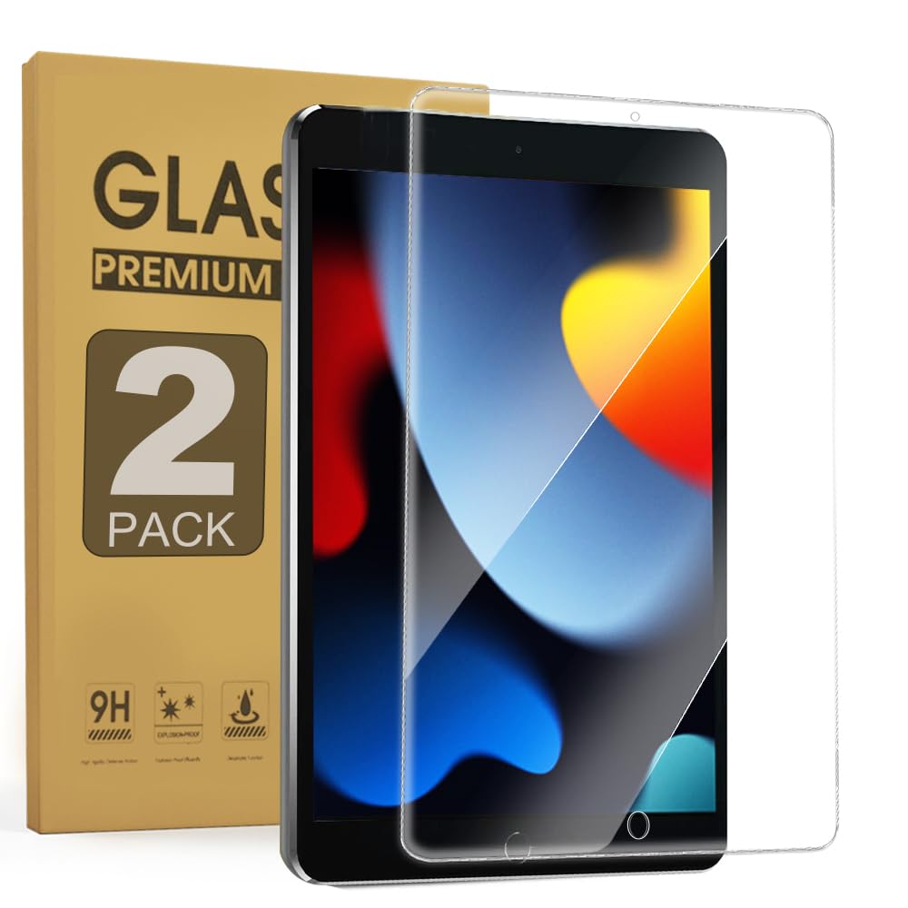 واقي شاشة ZenRich [عبوة من قطعتين] لجهاز iPad من الجيل التاسع/الثامن/السابع، واقي شاشة من الزجاج المقوى لجهاز iPad مقاس 10.2 بوصة 2021/2020/2019، غشاء زجاجي بصلابة 9H خالٍ من الفقاعات/مناسب للحافظات