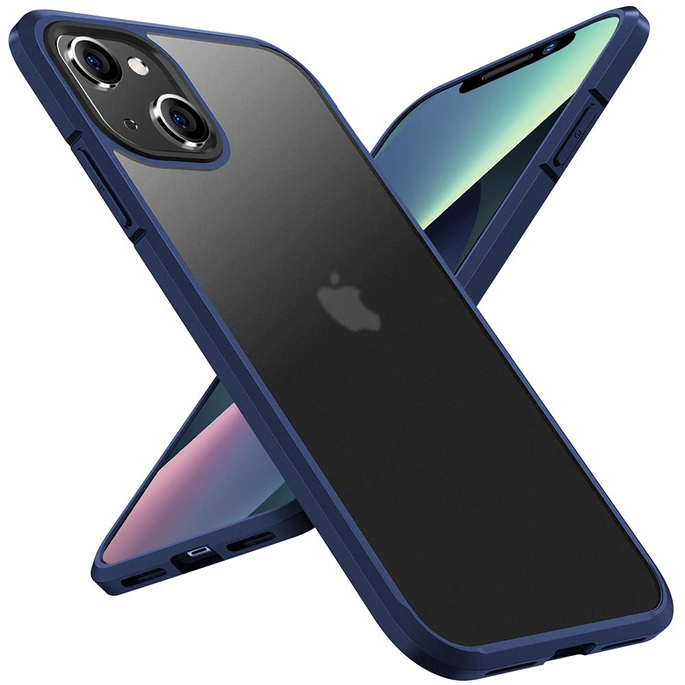 جراب X-Level المقاوم للصدمات والمتوافق مع iPhone 13 [حماية من السقوط بدرجة عسكرية] غطاء خلفي صلب شفاف مضاد للسقوط من مادة البولي كربونات مع حافة سيليكون ناعمة - أزرق