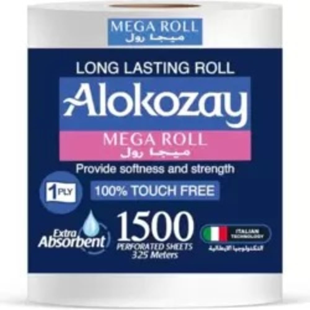 ألوكوزاي، لفة ورقية كبيرة ناعمة وقوية تدوم طويلاً، خالية من اللمس، 1500 ورقة مثقبة - 325 مترًا
