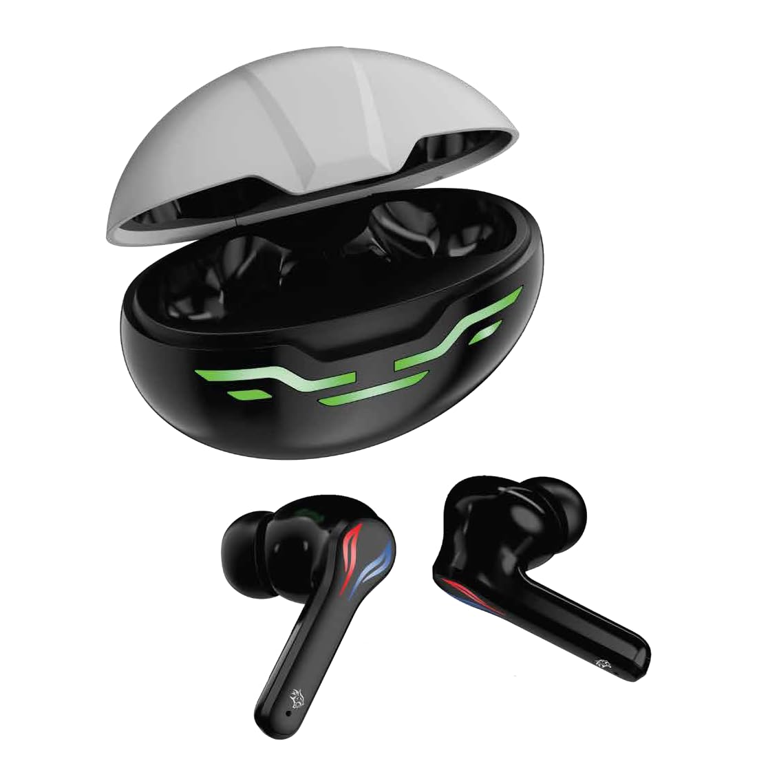 Ultra Low-Latency Porodo Gaming Earbuds,200mAh Charging Case, 5hrs play time, Up to 100hrs Standby Time, ENS, Smart Touch Controls, RGB Lights,13mm Speakers - Black