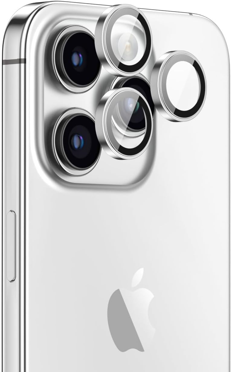 واقي عدسة كاميرا AWH لهاتف iPhone 15 Pro وiPhone 15 Pro MAX مصنوع من زجاج كريستالي فائق القوة لحماية عدسة AR (فضي)