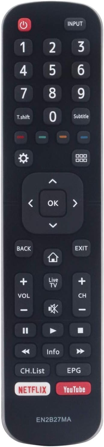 جهاز التحكم عن بعد البديل EN2B27MA من BURAQ لأجهزة التلفزيون LED وLCD والتلفزيونات الذكية - متوافق مع 43K3110PW و58K700UWD و40K321UW و50M7000UW و75K700UWD والمزيد - إعداد سهل، لا يتطلب إقرانًا