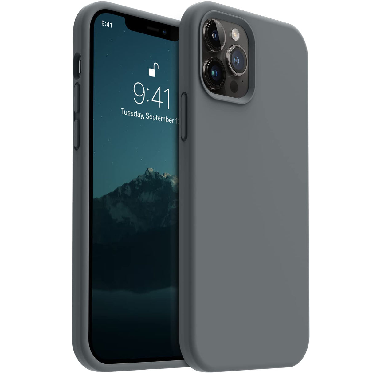 AOTESIER Shockproof Designed for iPhone 12 Pro Max Case, Liquid Silicone Phone Case with [Soft Anti-Scratch Microfiber Lining] Drop Protection 6.7 inch Slim Thin Cover, Space Gray