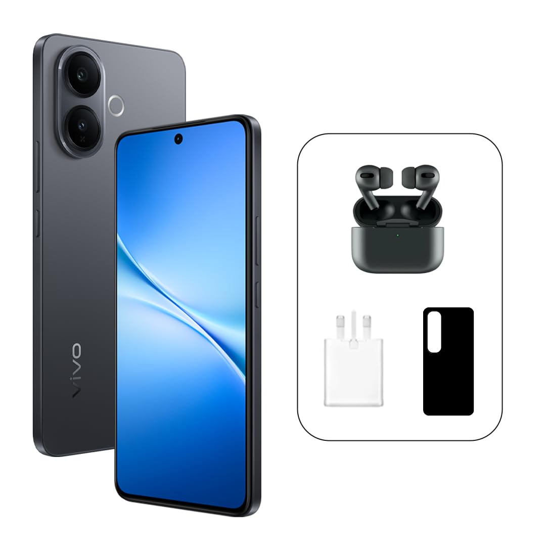 فيفو V60 لايت 5G (أسود، 12 جيجابايت + 256 جيجابايت) | شاشة AMOLED بتردد 120 هرتز | كاميرا سيلفي 32 ميجابكسل | بطارية 6500 مللي أمبير/ساعة | IP65 | سماعات أذن برو، ضمان 24 شهرًا، استبدال الشاشة لمدة 455 يومًا - إصدار الشرق الأوسط (حصريًا من أمازون)