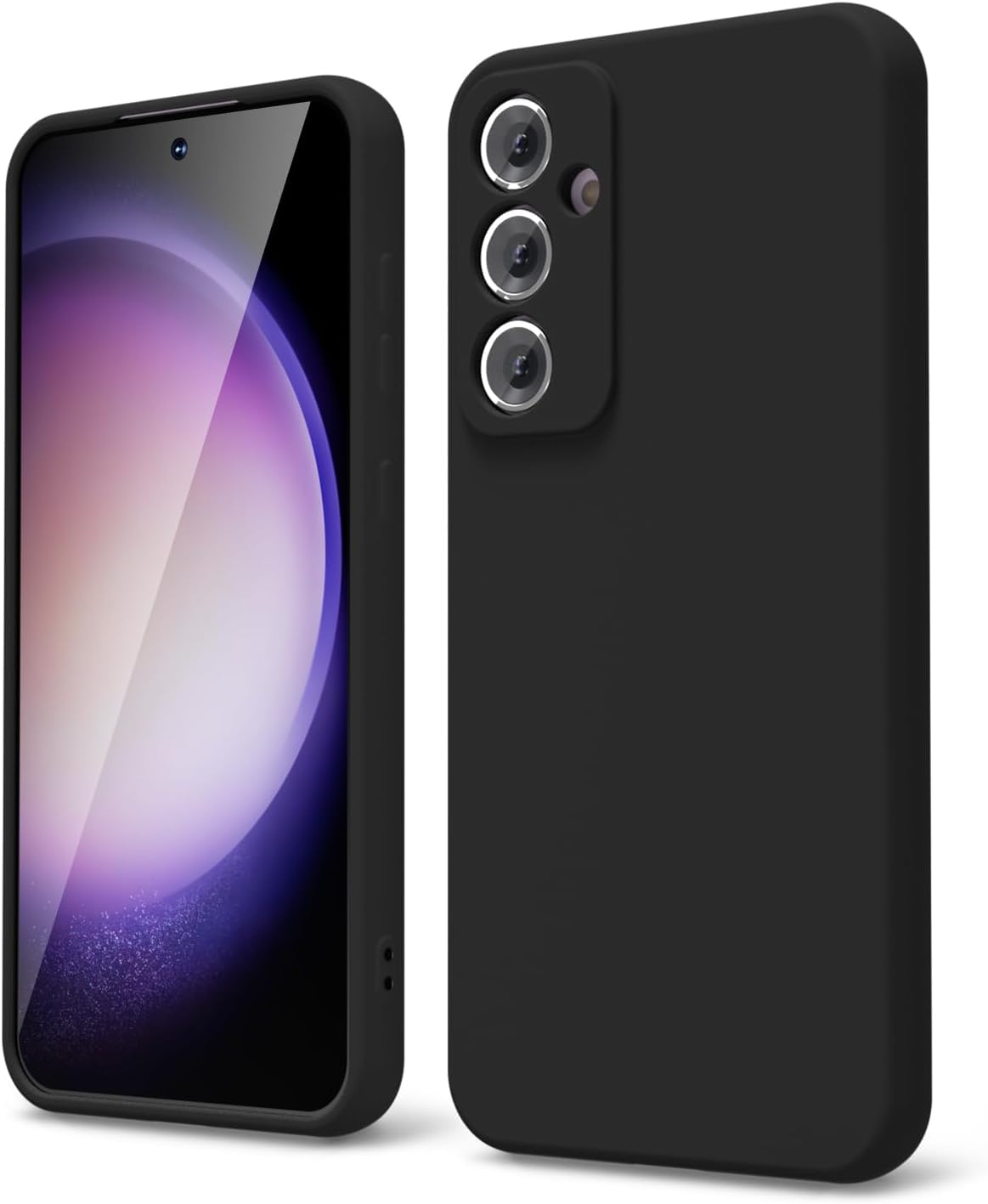 AWH S23 FE Phone Case Liquid Silicone - Thin Slim Soft Rubber TPU Plain Smooth Gel Cover Matte Solid Protective & Shockproof (Black)