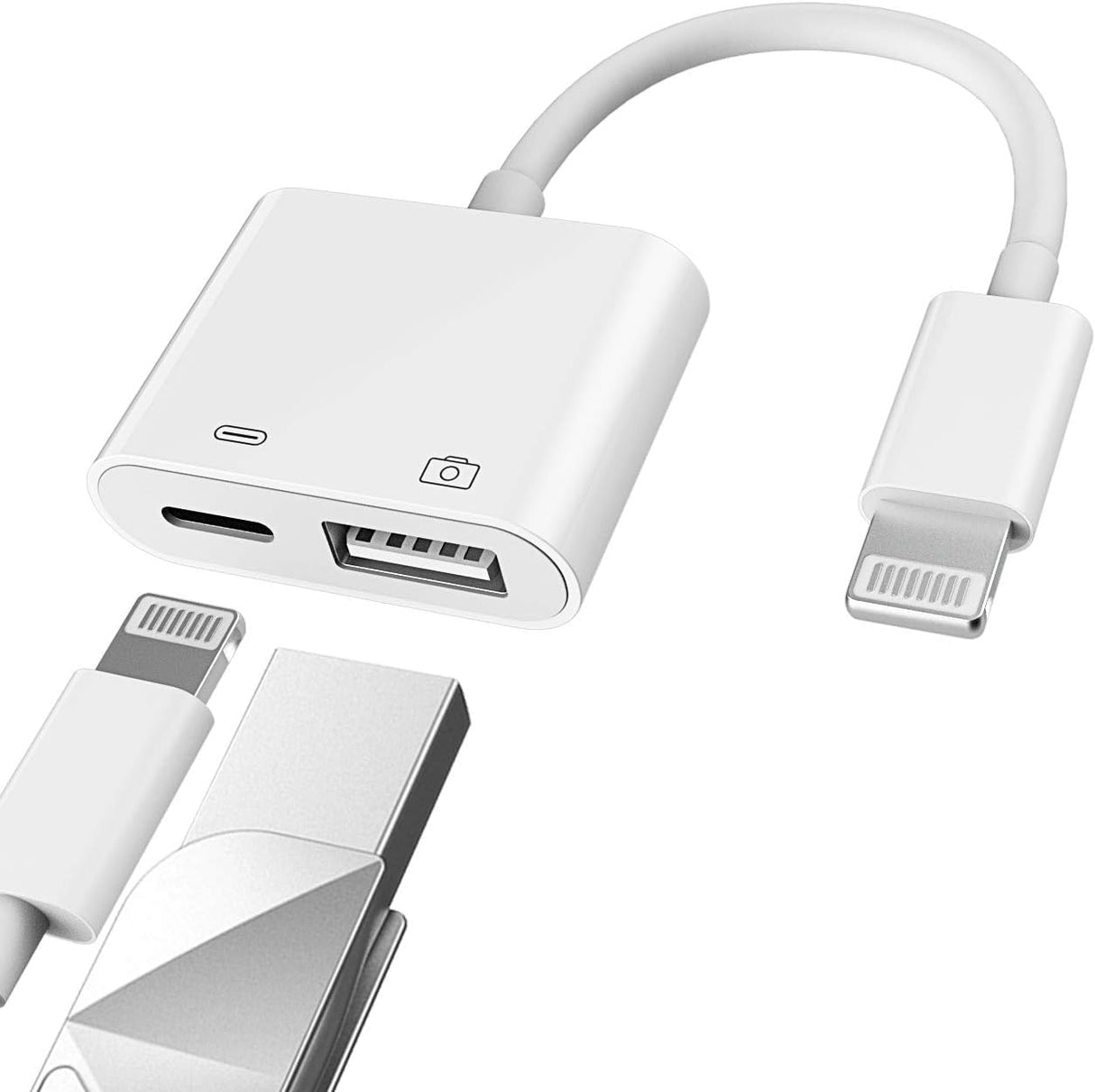 محول كاميرا USB من AMERTEER لأجهزة Apple Lightning إلى USB 3.0 - محول OTG من Lightning إلى USB أنثى مع منفذ شحن متوافق مع iPhone / iPad / قارئ البطاقات / محرك أقراص USB محمول / لوحة المفاتيح / الماوس، التوصيل والتشغيل