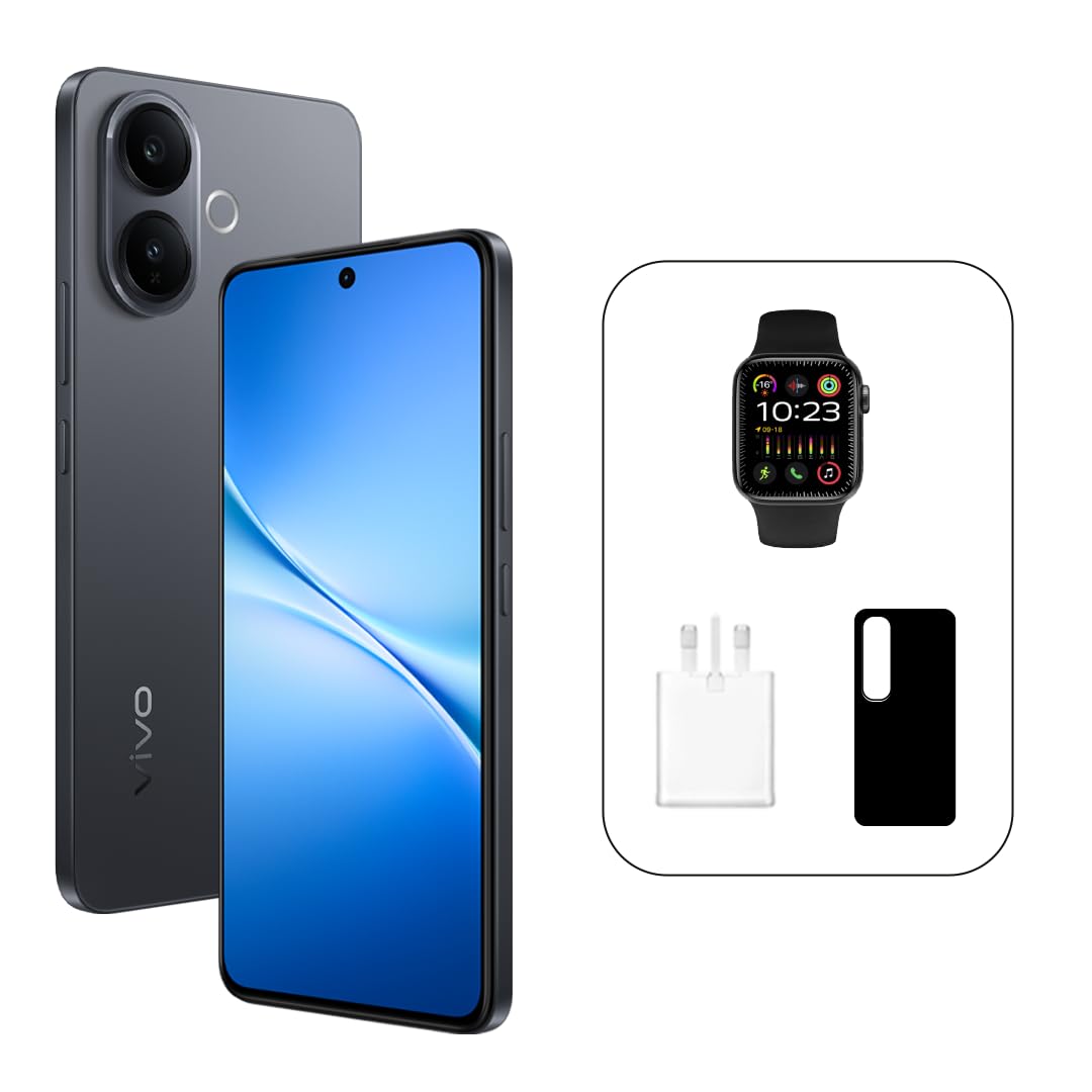فيفو V60 لايت 5G (أسود، 12 جيجابايت، 256 جيجابايت)، شاشة AMOLED بتردد 120 هرتز، كاميرا أمامية 32 ميجابكسل، بطارية 6500 مللي أمبير/ساعة، ساعة ذكية IP65، ضمان 24 شهرًا، استبدال الشاشة لمدة 455 يومًا - إصدار الشرق الأوسط (حصريًا من أمازون)