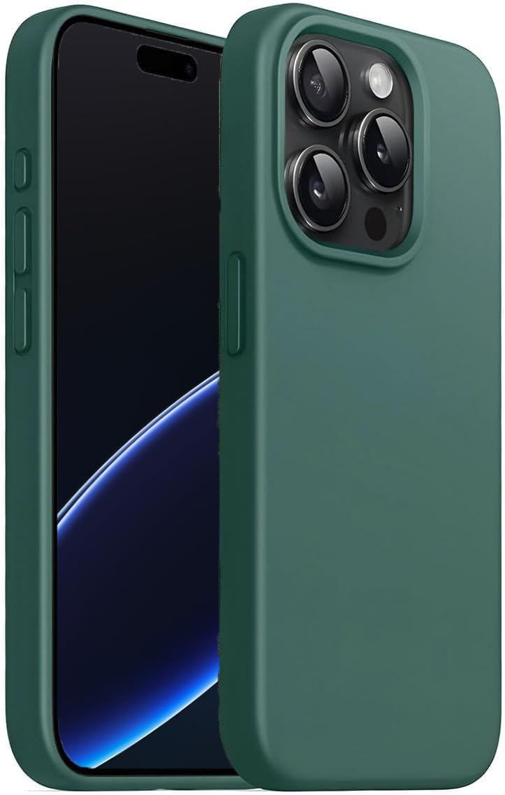 جراب TR-PLANET لهاتف iPhone 15 Pro من السيليكون السائل، بطانة من الألياف الدقيقة مقاومة للصدمات، جراب هاتف رفيع وخفيف الوزن من مادة TPU ذات ظهر ناعم ومتوافق مع iPhone 15 Pro، أخضر