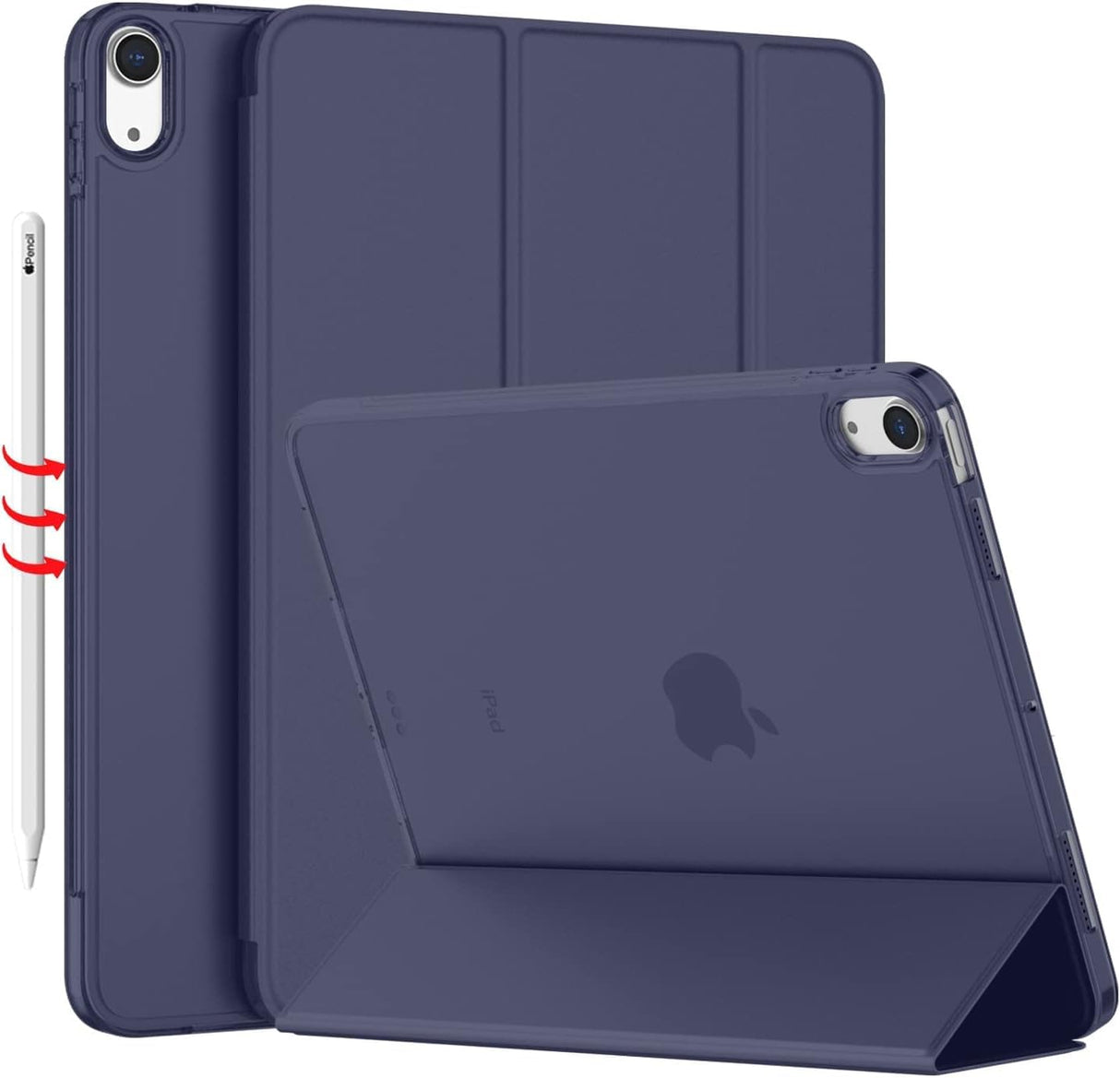 جراب AWH لجهاز iPad Air 5 2022/iPad Air 4 2020 - غطاء واقٍ أنيق مقاس 10.9 بوصة مع ظهر صلب شفاف غير لامع، وتوافق مع Touch ID - مثالي لجهاز iPad Air من الجيل الخامس/الرابع (أزرق داكن)