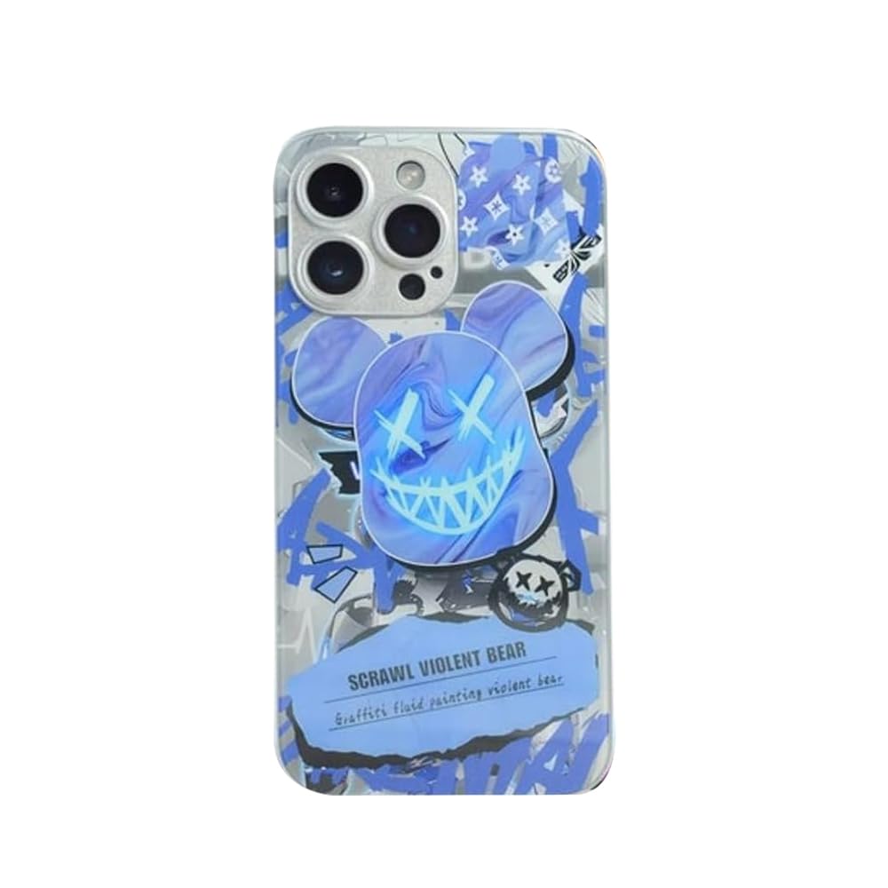 جراب AMERTEER Tuya Bear Style لهاتف iPhone 14 Pro Max - حماية معدنية مقاومة للصدمات ومضادة للخدش بتصميم دب ثلاثي الأبعاد، وواقي لعدسة الكاميرا، متين وخفيف الوزن للاستخدام اليومي