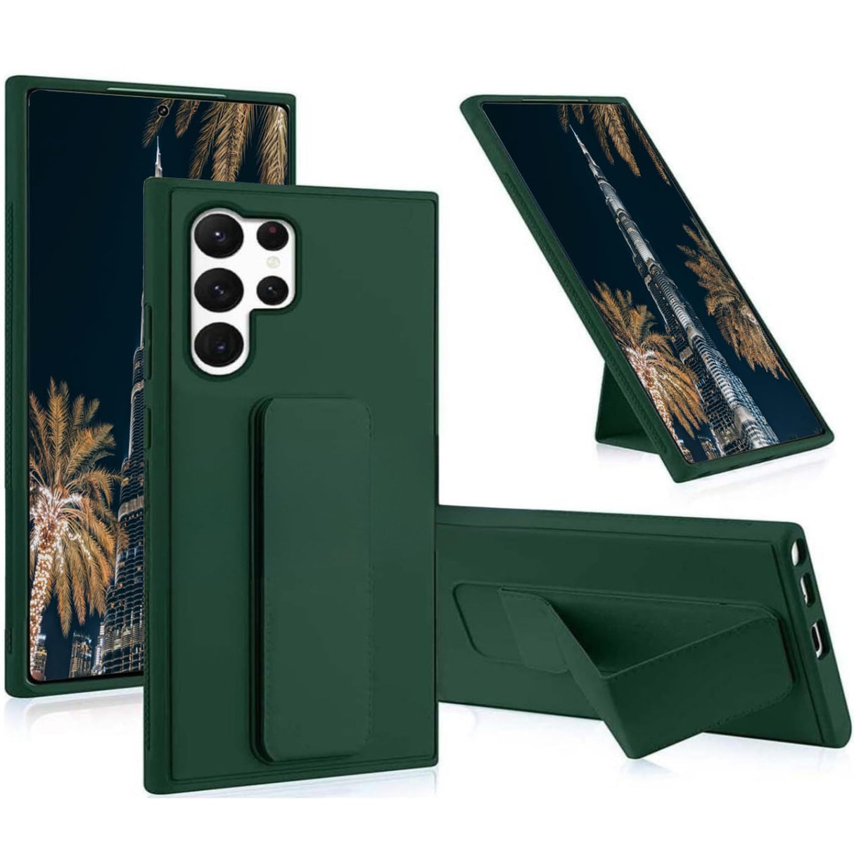 جراب TR-PLANET لهاتف Samsung Galaxy S25 Ultra، غطاء سيليكون مقاوم للصدمات مع حامل مغناطيسي وحزام يد، قبضة رأسية/أفقية، جراب هاتف حماية لهاتف S25 Ultra مع مسند، أخضر