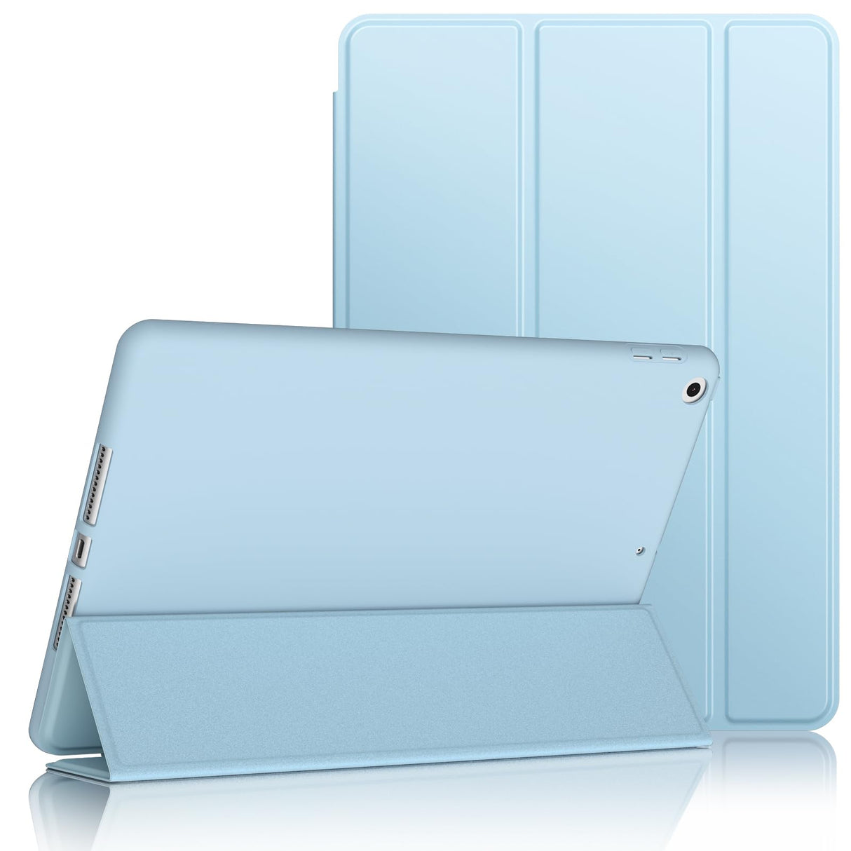 حافظة VANCLE PU لجهاز iPad 9/8/7 (10.2 بوصة، موديل 2021/2020/2019، الجيل التاسع/الثامن/السابع)، حافظة حماية ذكية رفيعة مع ظهر صلب لجهاز iPad 9/8/7 مقاس 10.2 بوصة (أبيض أزرق ثلجي)