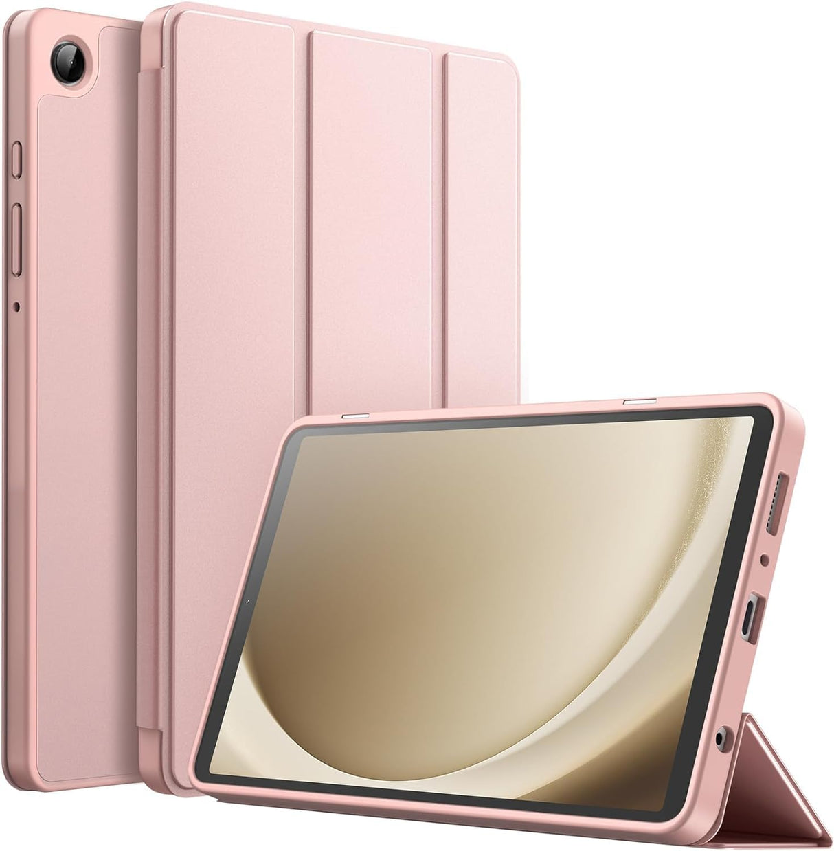 جراب AWH لجهاز Samsung Galaxy Tab A9 مقاس 8.7 بوصة 2023 - هيكل ناعم من مادة TPU، وحامل ثلاثي الطي، وتصميم واقٍ - غطاء أنيق للجهاز اللوحي لمزيد من الراحة والوظائف (ذهبي وردي)