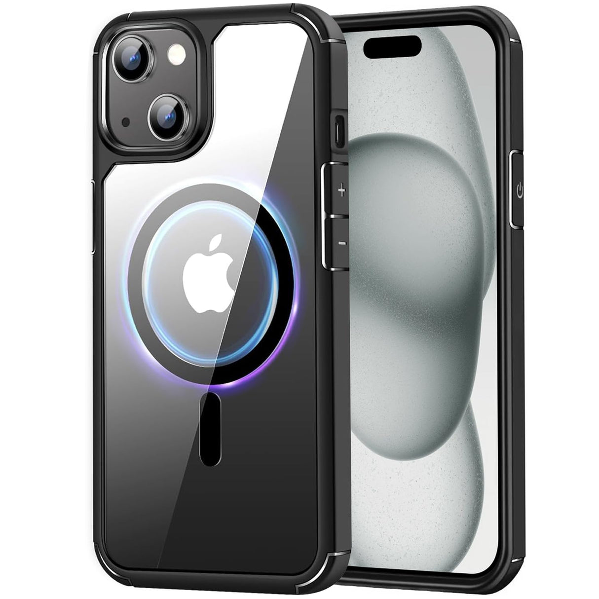 جراب YoYoTech مصمم لهاتف iPhone 15 المغناطيسي المتوافق مع Magsafe Defender Military مقاوم للصدمات، جراب خلفي صلب، غطاء خلفي كريستالي رفيع للغاية مضاد للخدش - أسود