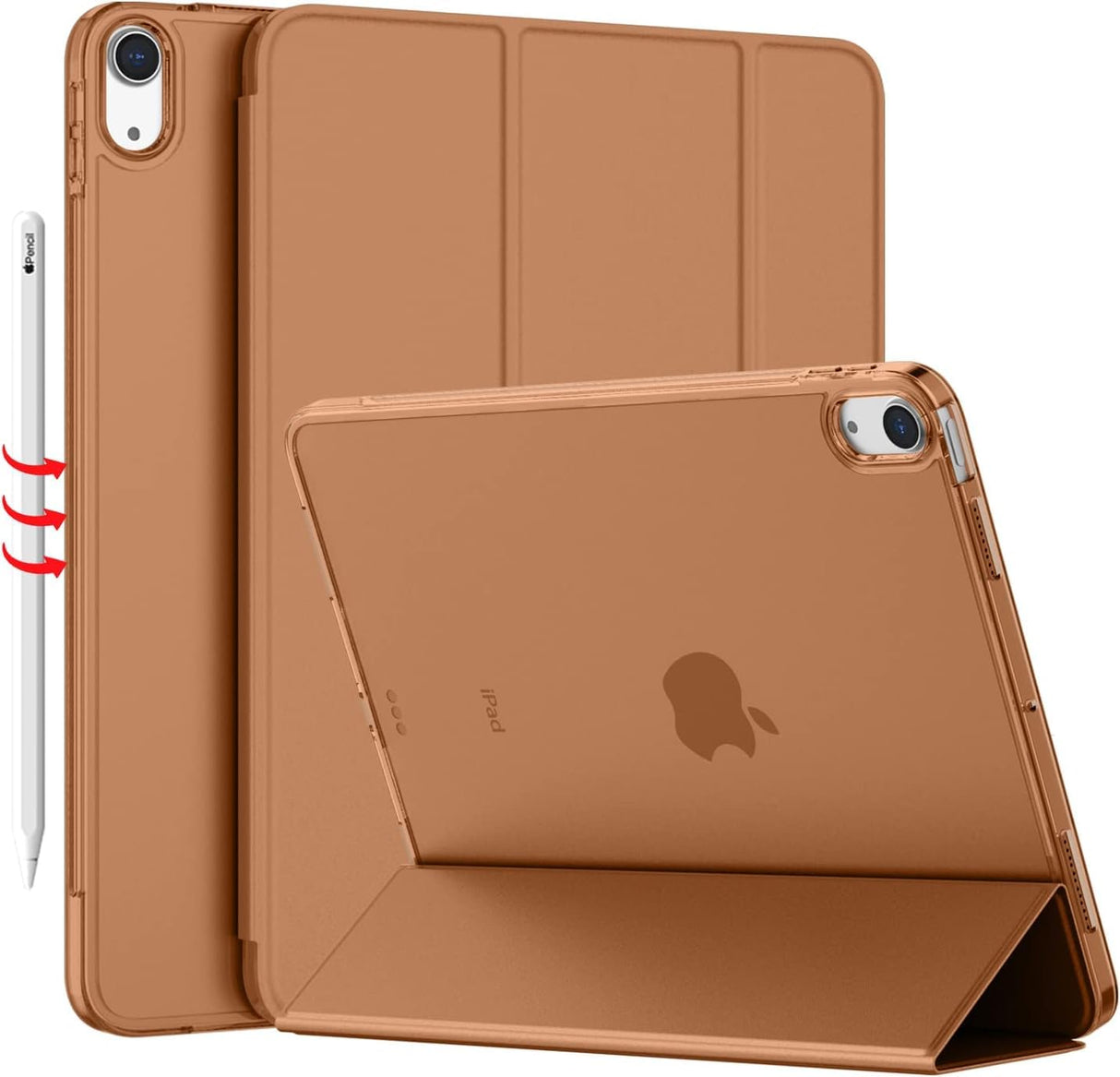 جراب AWH لجهاز iPad Air 5 2022/iPad Air 4 2020 - غطاء واقٍ أنيق مقاس 10.9 بوصة مع ظهر صلب شفاف غير لامع، وتوافق مع Touch ID - مثالي لجهاز iPad Air من الجيل الخامس/الرابع (بني)