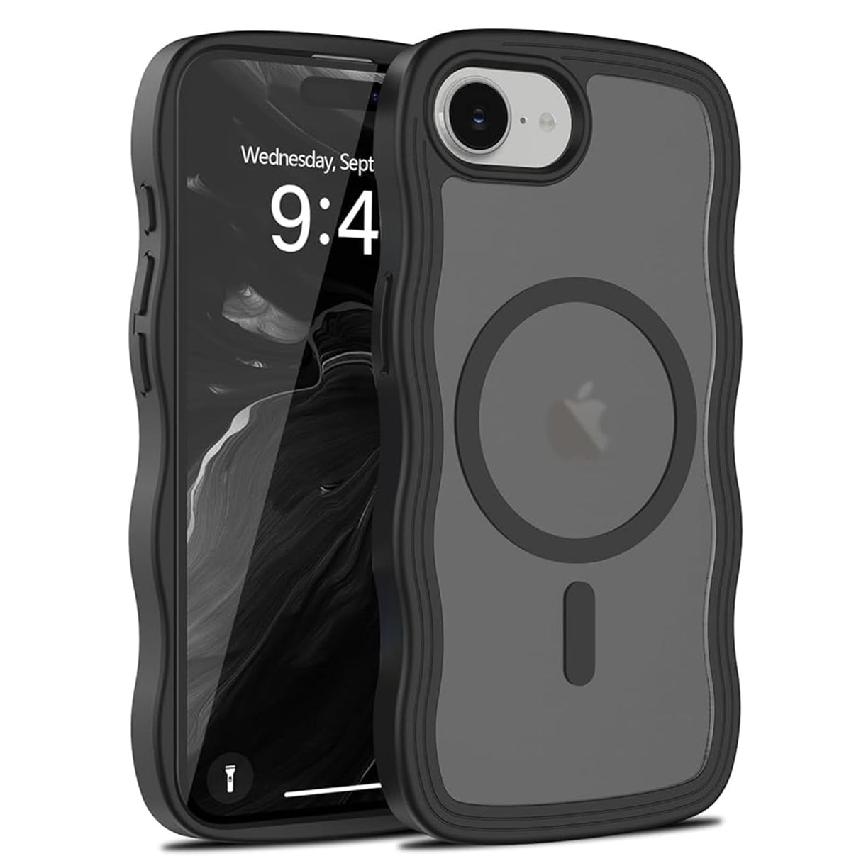 جراب AIQIUQIU لهاتف iPhone 16e، متوافق مع Magsafe Wave Frame Design، جراب خلفي شفاف غير لامع من السيليكون واقٍ مغناطيسي لهاتف iPhone 16e مقاس 6.1 بوصة للنساء والفتيات، أسود