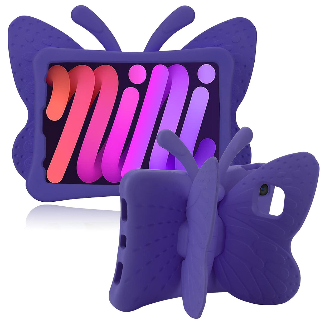 جراب AWH JGY iPad Mini 6 8.3 بتصميم فراشة جميل للأطفال والبنات، مصنوع من إسفنج EVA خفيف الوزن وغطاء كامل متين لجهاز iPad Mini 6 للأطفال مع حامل قلم رصاص، جراب مقاوم للصدمات ومتين لجهاز iPad Mini 6 (أرجواني)