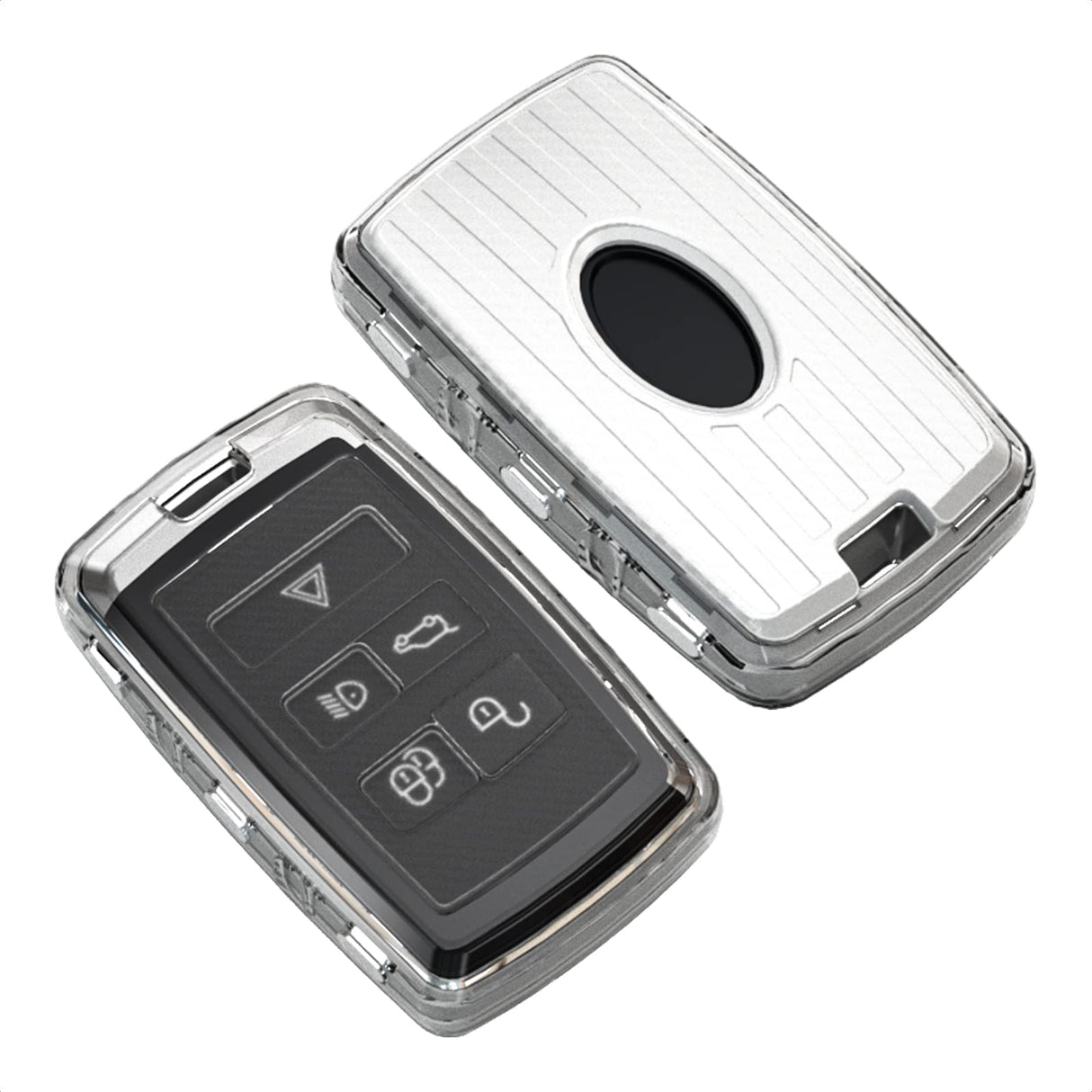 TANGSEN Key Fob Case TPU Cover Compatible with Land Rover Range Rover Sport Evoque Vogue Velar Discovery Transparent Carbon Fiber Texture 5 Button Protective Key Shell (White)