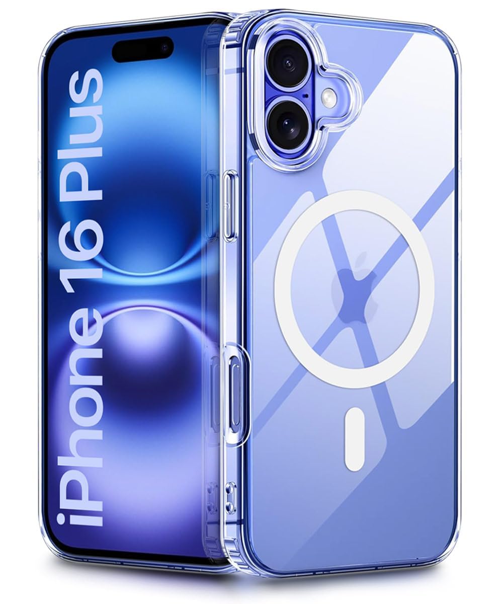 غطاء TR-PLANET لهاتف iPhone 16 Plus متوافق مع MagSafe، شفاف كريستالي [غير قابل للاصفرار]، مقاوم للصدمات [حماية من الدرجة العسكرية]، جراب مغناطيسي لهاتف iPhone 16 Plus، MagSafe شفاف