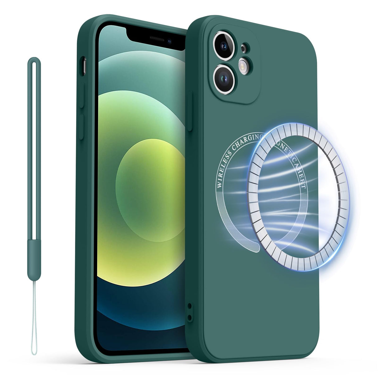 جراب VANCLE المغناطيسي لهاتف iPhone 12 (متوافق مع MagSafe) (حماية من السقوط بدرجة عسكرية) جراب سيليكون سائل ناعم مصمم لهاتف iPhone 12 (أخضر غامق)