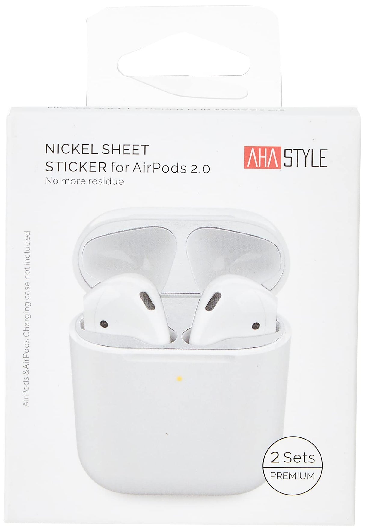 غطاء حماية من الغبار المعدني من AhaStyle مقاس 0.04 مم مناسب لسماعات AirPods Pro، مصنوع من النيكل وملصق مقاوم للغبار متوافق مع سماعات AirPods 2.0 (مجموعتان) (فضي)، PT68-SR2