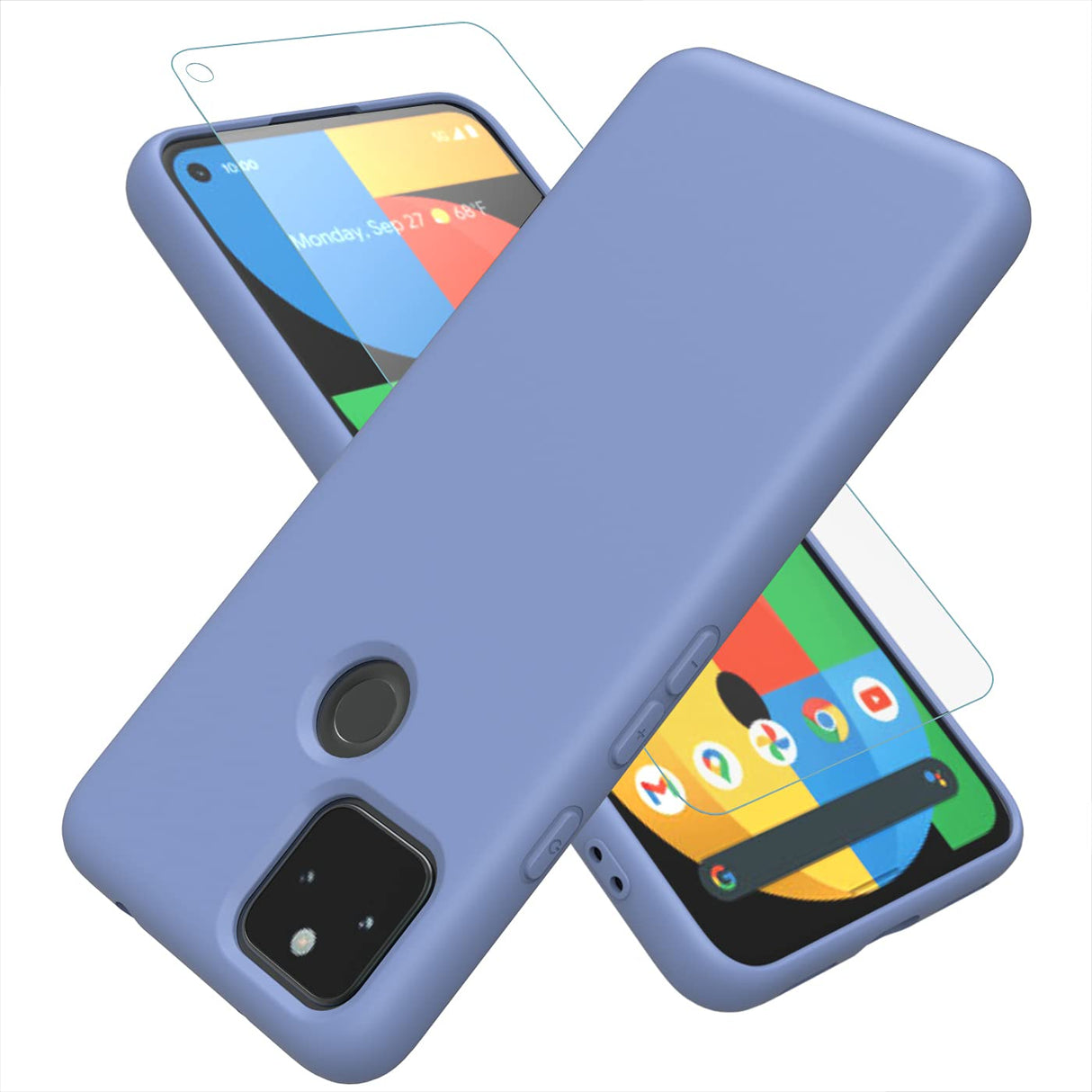 Weycolor Google Pixel 5A 5G Case, with Tempered Glass Screen Protector [2 Pack] ，Liquid Silicone Slim Soft TPU Fit Drop Protection Phone Case for Google Pixel 5A (Grey)