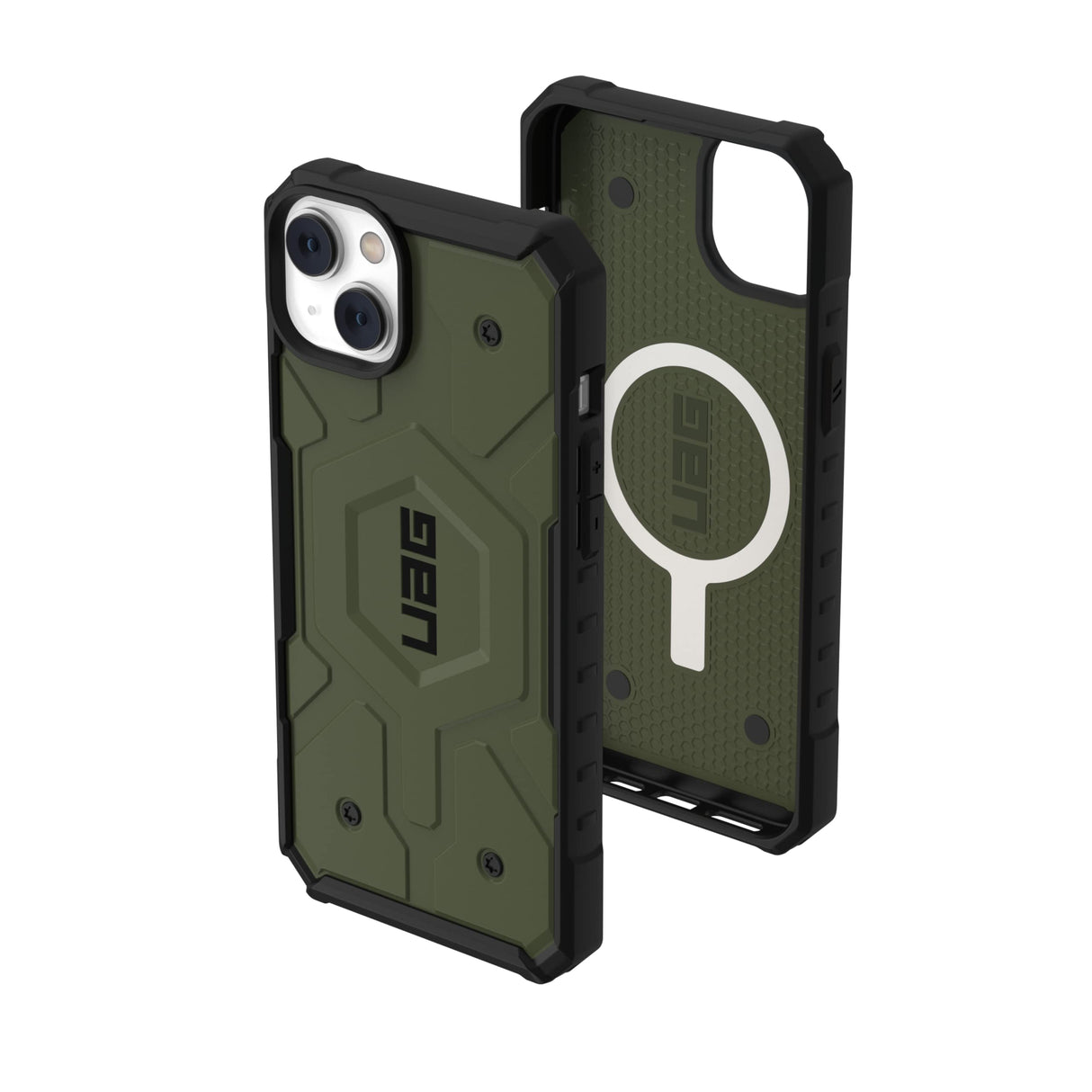 جراب Urban Armor Gear UAG مصمم لهاتف iPhone 14 Plus باللون الأخضر الزيتوني مقاس 6.7 بوصة Pathfinder مع مغناطيس مدمج متوافق مع شحن MagSafe، غطاء واقٍ نحيف وخفيف الوزن ومقاوم للصدمات والسقوط ومتين