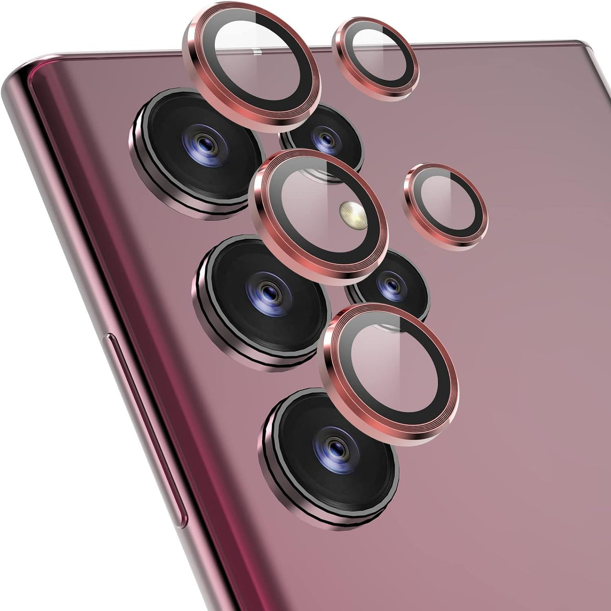 AWH S22 Ultra Camera Lens Protector, Aluminum Alloy Tempered Glass, [Installation Frame] with Camera Screen Protector for S22 Ultra 5G (Burgundy)