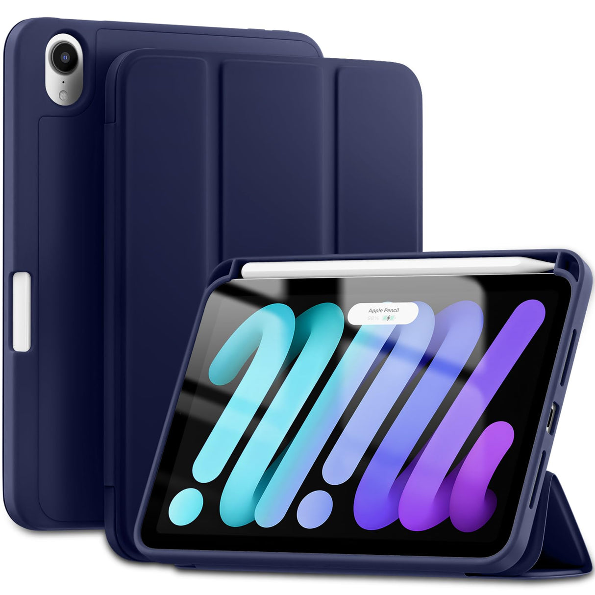 Wenlaty for iPad Mini 7 Case 2024 (A17 Pro), for iPad Mini 7th/6th Generation Case 8.3 Inch 2024/2021 with Pencil Holder, Slim Trifold Stand Cover with Soft TPU Back, Auto Sleep/Wake Cover, Navy