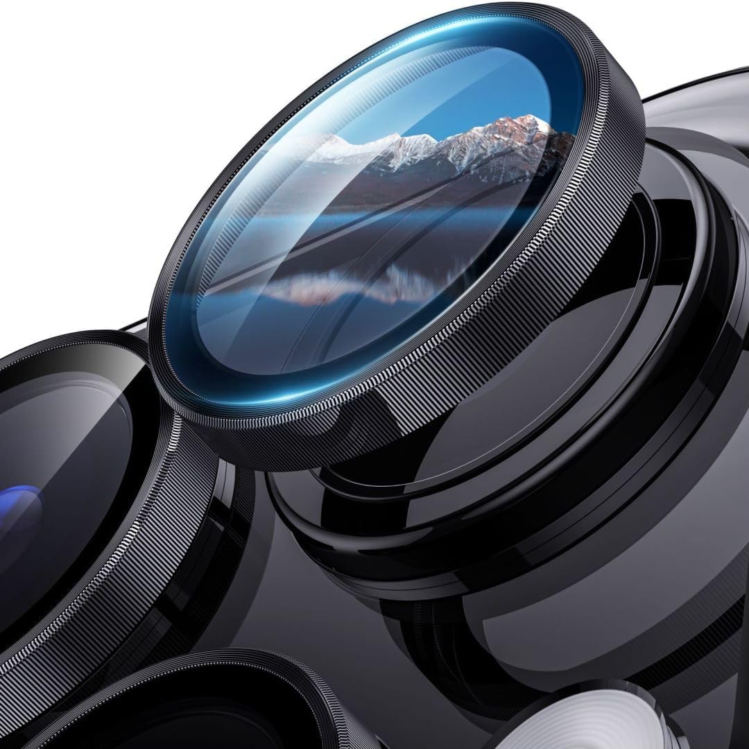 واقي عدسة كاميرا AWH لهاتف iPhone 15 Pro/15 Pro Max - [عبوة من 6 قطع + قطعتين] واقي شاشة زجاجي فائق الدقة مناسب للحافظات، حماية من السقوط بدرجة عسكرية (تيتانيوم أسود)