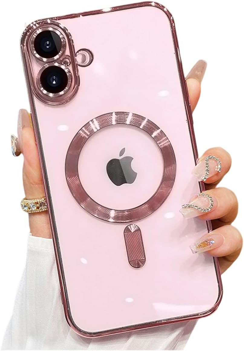 Zubitech Magnetic for iPhone 17 Case with MagSafe [Never Yellowing] [Military Grade Drop Protection] Full Camera Lens Protector Plating Soft Clear Phone Case (Rose Gold, iPhone 17)