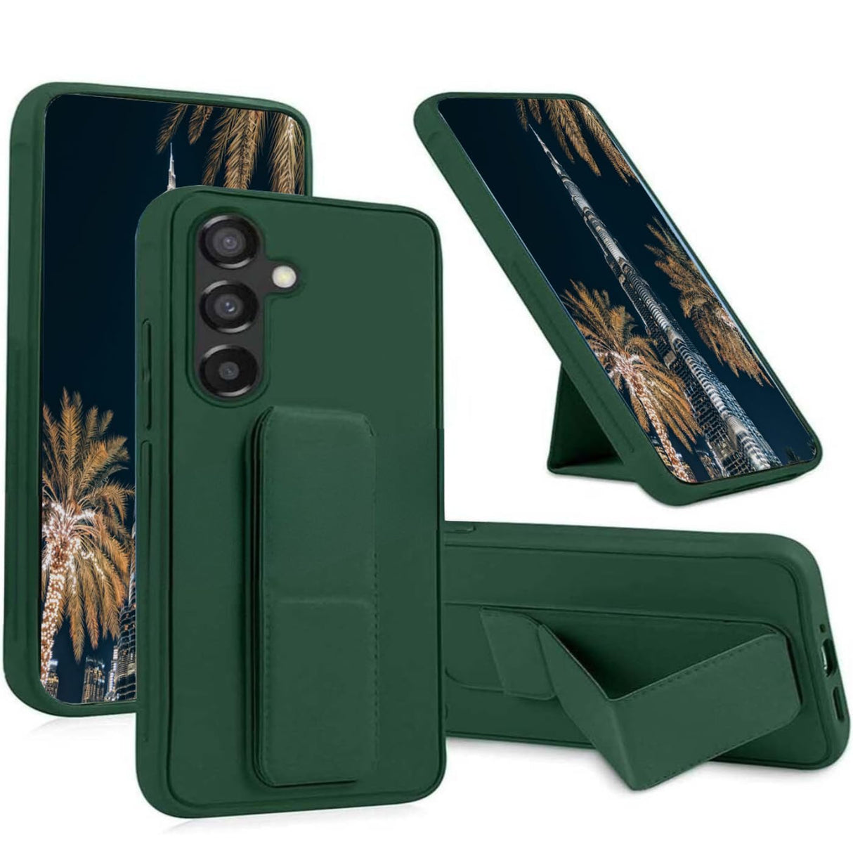 TR-PLANET Case for Samsung Galaxy S25 Plus, Shockproof Silicone Cover with Magnetic Stand & Hand Strap, Vertical/Horizontal Grip, Protection Phone Case for S25 Plus with Kickstand, Green