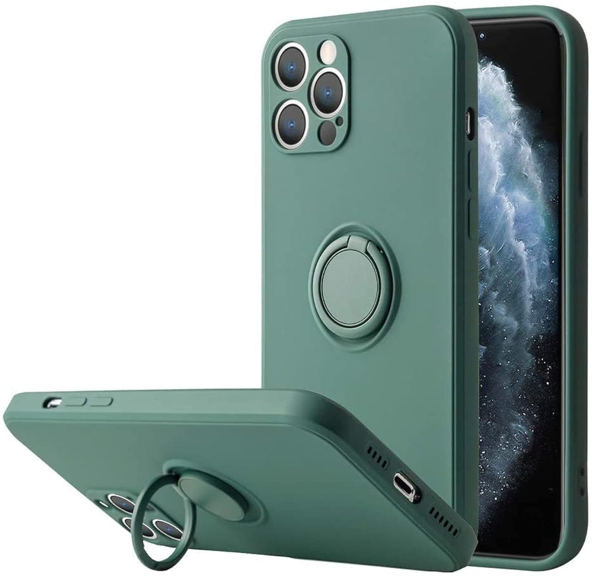 YU WELL iPhone Case Cover Ultra-Thin with Magnetic Ring TPU Matte Finish Coating Grip Slim Fit Phone Case Protective Back Cover for iPhone (iPhone 11 Pro, Green)