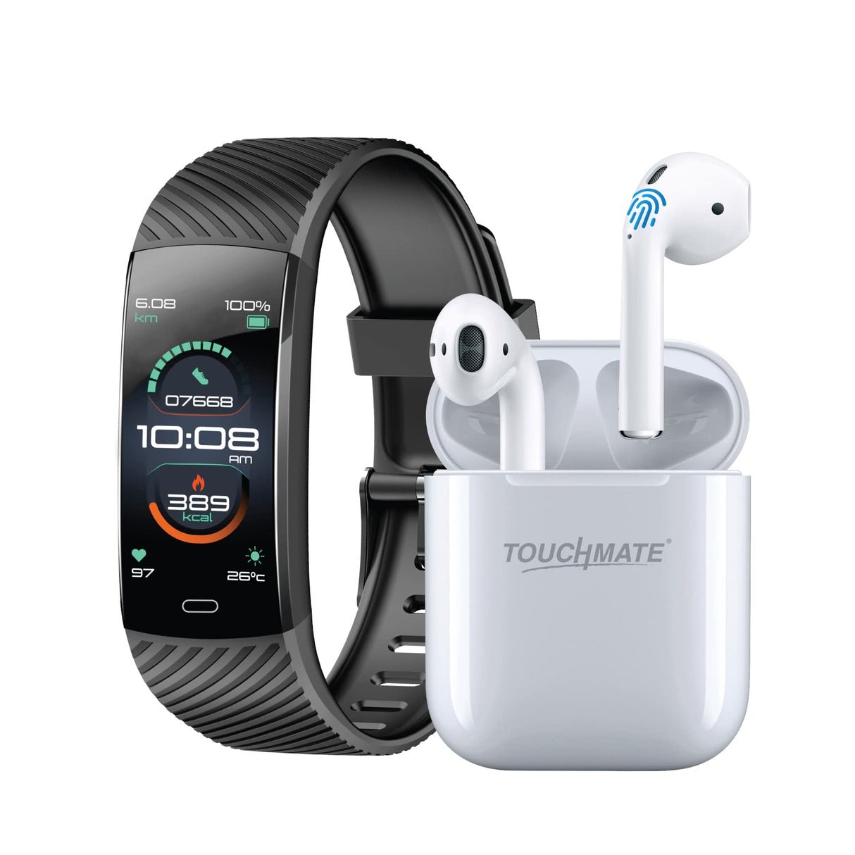 سوار اللياقة البدنية TOUCHMATE المقاوم للماء مع سماعات أذن لاسلكية بتقنية البلوتوث TM-SW100BT