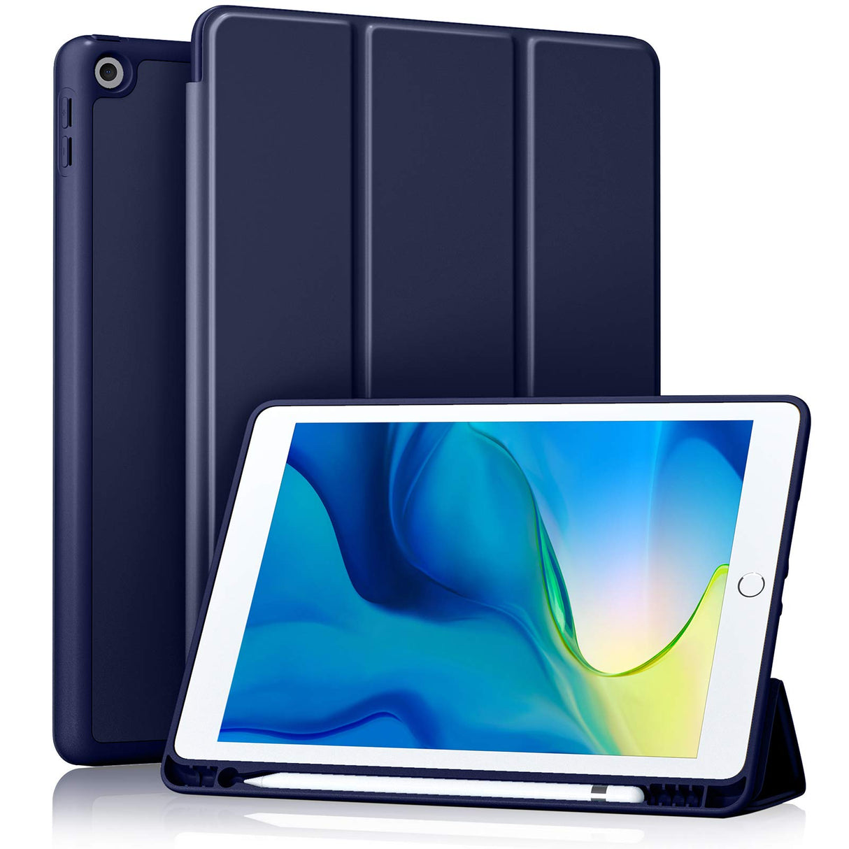 Akkerds Case Compatible with iPad 10.2 2020 iPad 8th Gen/2019 iPad 7th Gen with Pencil Holder Protective Case with Soft TPU Back Auto Sleep/Wake Cover Compatible for iPad 8th/7th Gen Navy