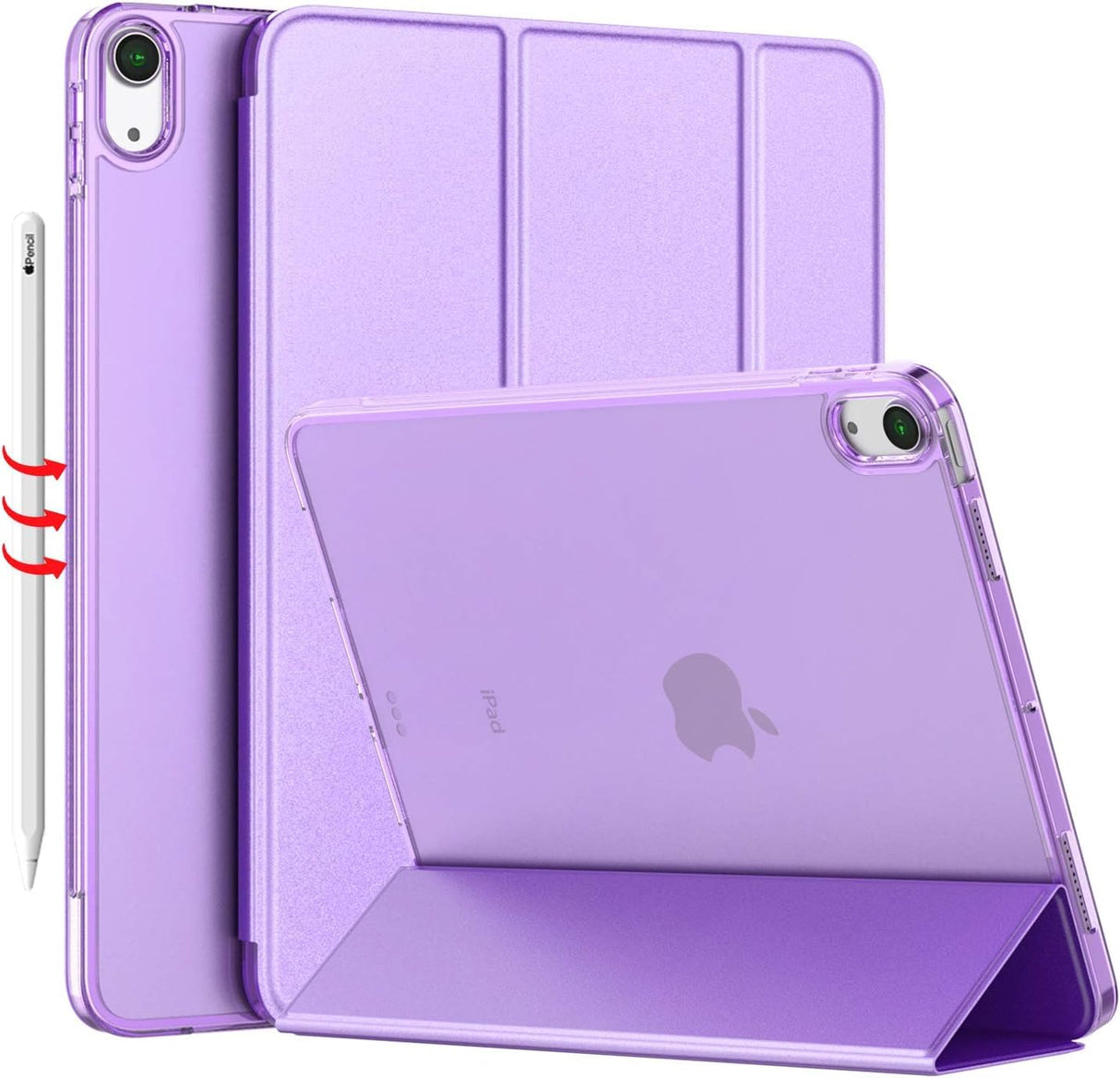 جراب AWH لجهاز iPad Air 5 2022/iPad Air 4 2020 - غطاء واقٍ أنيق مقاس 10.9 بوصة مع ظهر صلب شفاف غير لامع، وتوافق مع Touch ID - مثالي لجهاز iPad Air من الجيل الخامس/الرابع (أرجواني فاتح)