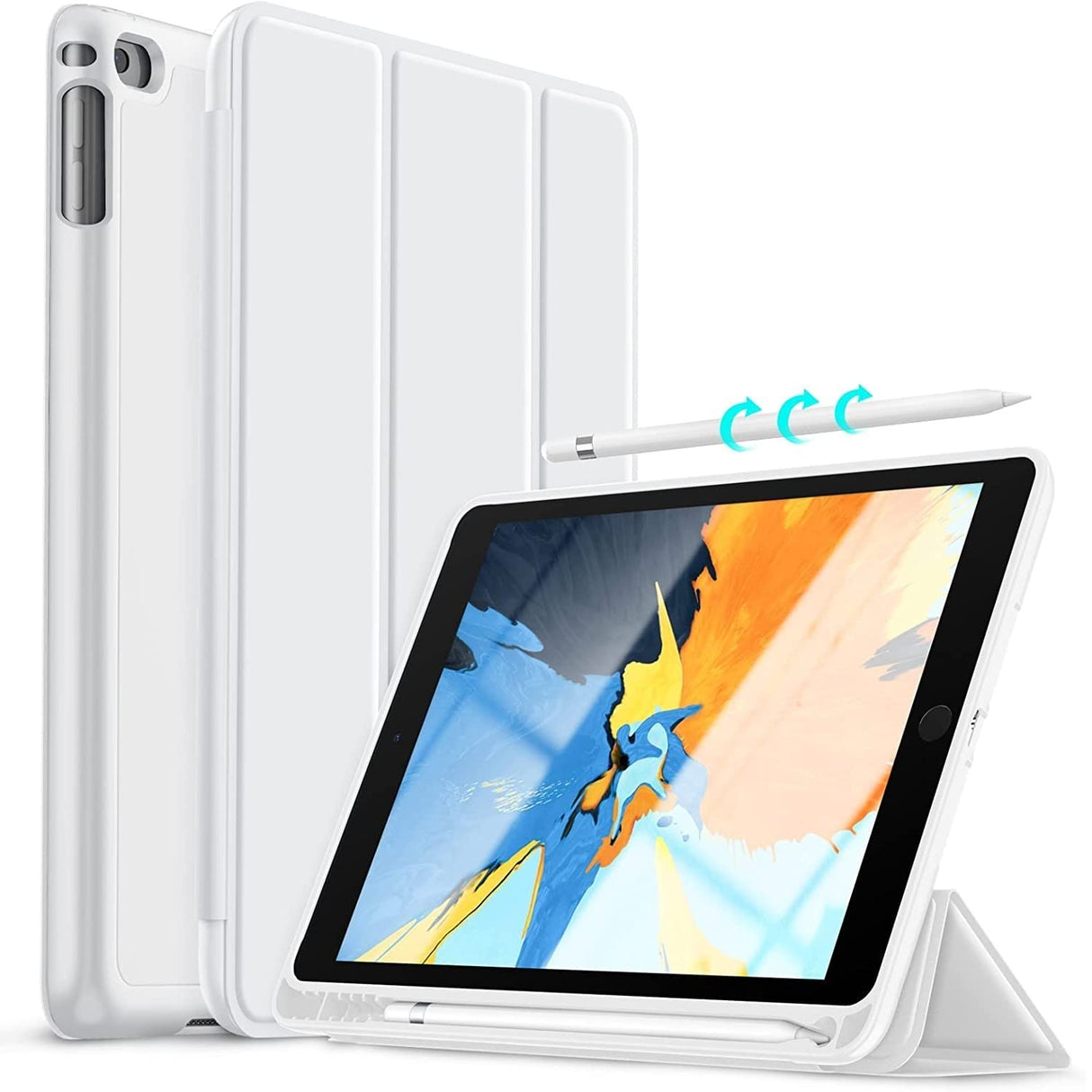 حافظة Vultic [حامل أقلام ثلاثي الطي] لجهاز iPad Air (2013) / Air 2 (2014) / 9.7 بوصة [الجيل الخامس/السادس 2017/2018]، حامل ذكي مغناطيسي [وضع السكون/التنشيط التلقائي] غطاء خلفي رفيع من السيليكون الناعم (رمادي)