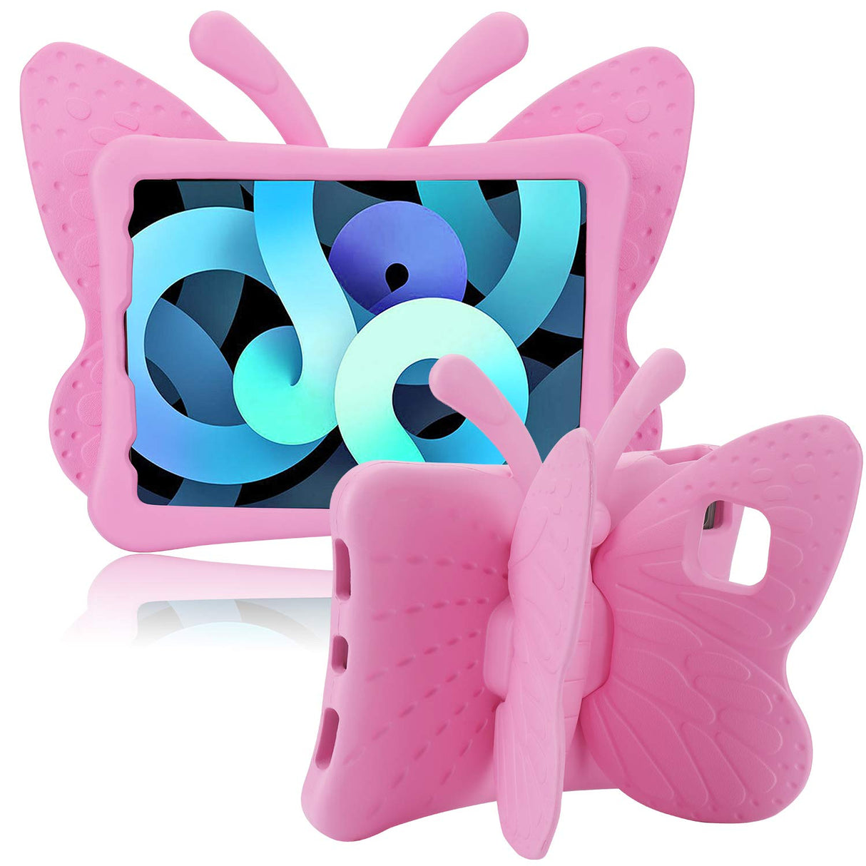 جراب AWH JGY iPad 10.2 iPad 7th 8th 9th الجميل على شكل فراشة للأطفال البنات، جراب كامل من إسفنج EVA خفيف الوزن وآمن لجهاز iPad 10.2 للأطفال مع حامل قلم رصاص جراب مقاوم للصدمات ومتين لجهاز iPad 7 8 9 10.2 2021 (وردي)